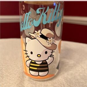 16 ounce Hello Kitty summer glass tumbler with glass straw.
